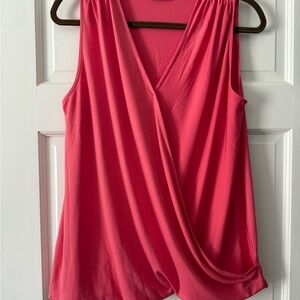 Elegant Coral Sleeveless Wrap Blouse by Jenny Boston